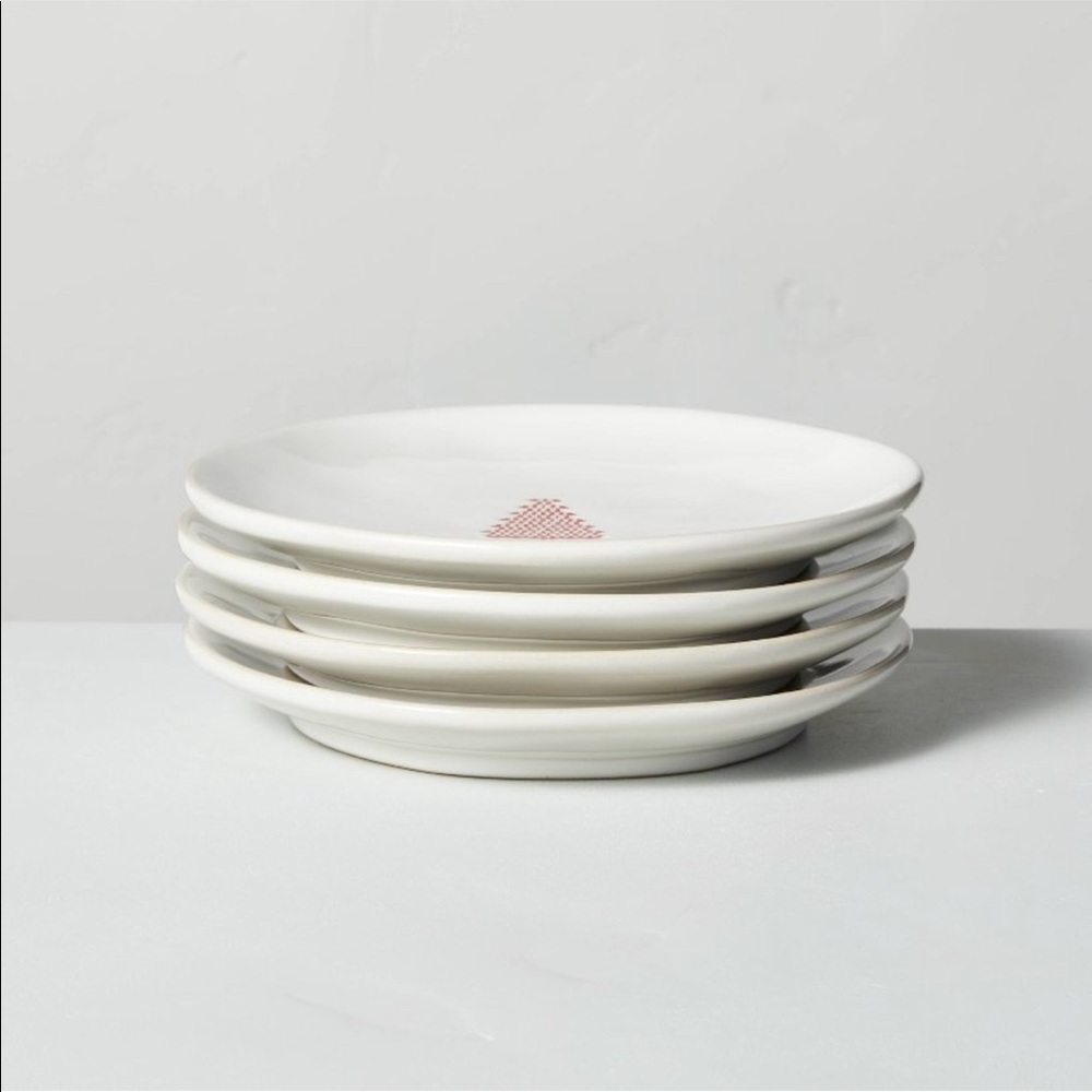 Magnolia etched tree stoneware appetizer plates cream/red - Picture 4 of 4